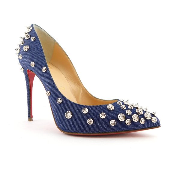 Christian Louboutin Shoes - CHRISTIAN LOUBOUTIN Denim Blue Spiked Heel Pumps 36.5